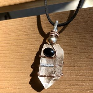 Large Quartz Point & Jet Onyx Handmade Necklace